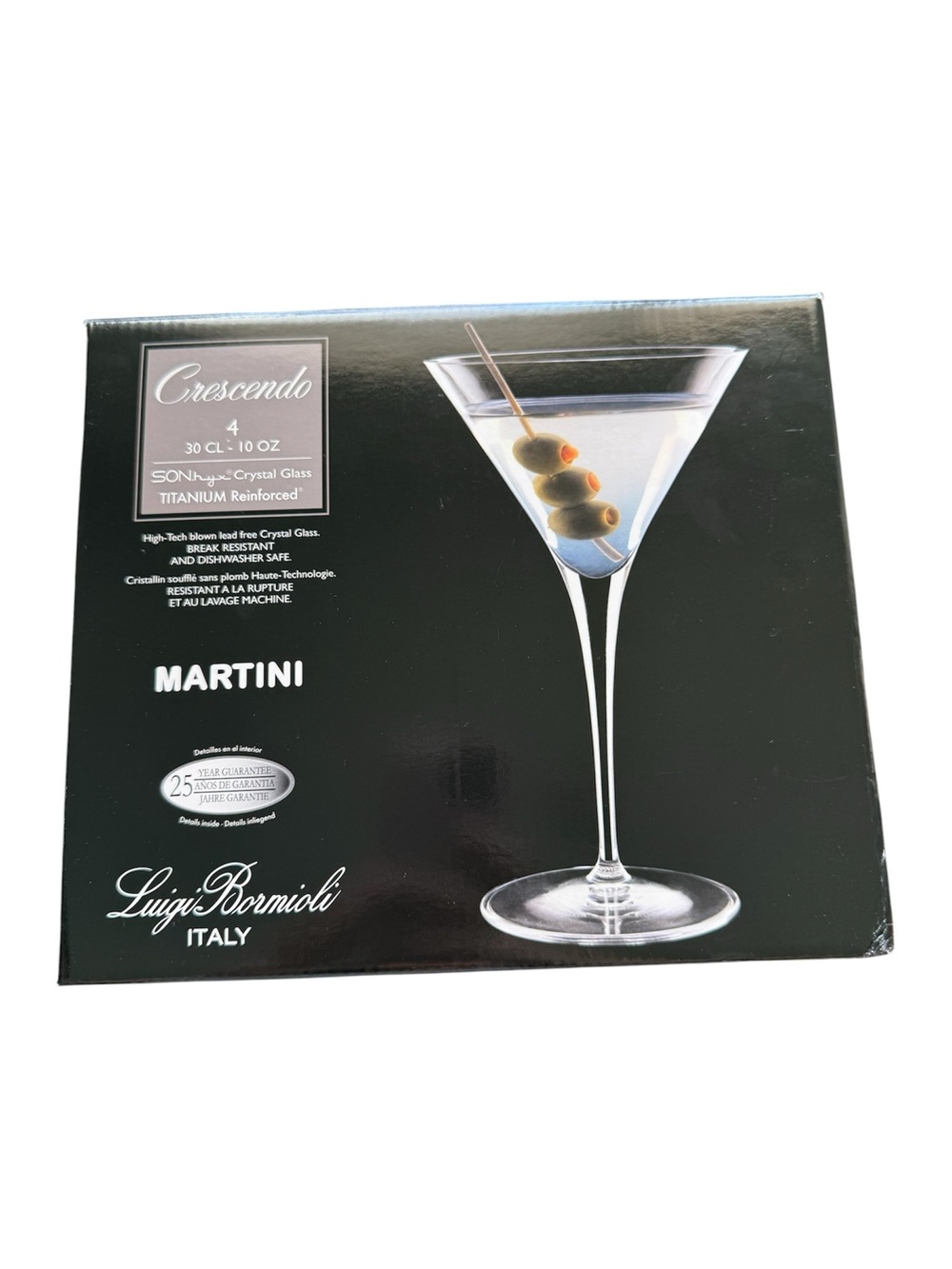 Luigi Bormioli CRESCENDO 10OZ MARTINI GLASSES (SET OF 4). BRAND NEW